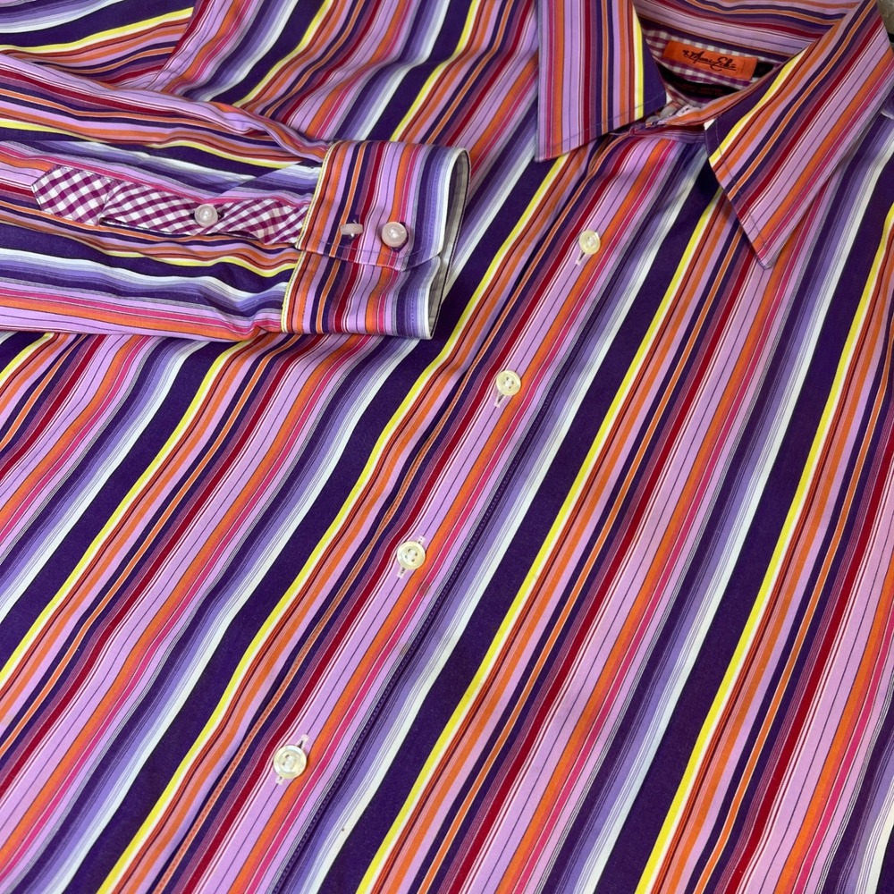 Vintage 90s Y2K Marc Ecko Shirt Mens XL Striped Button Down Retro Maximalist